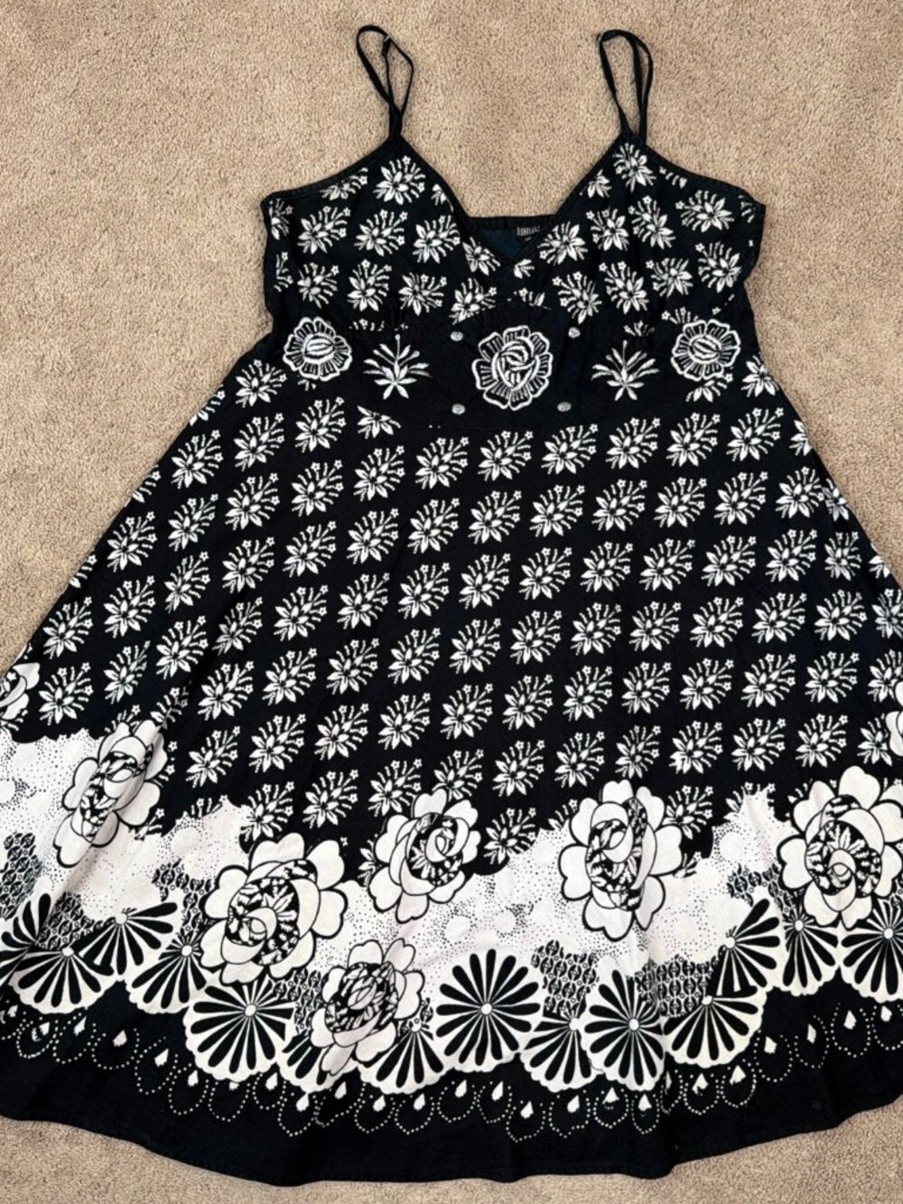 Magic Dress Womens 3x Black White Floral 100% Cotton Made In India Y2K Babydoll